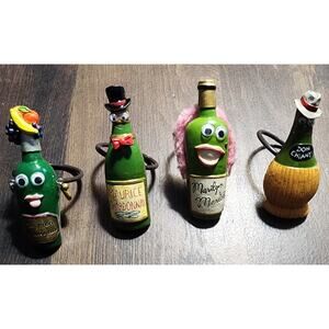 Figi Wine Champagne Bottle Fun Googly Eyed Napkin Rings Set of 4